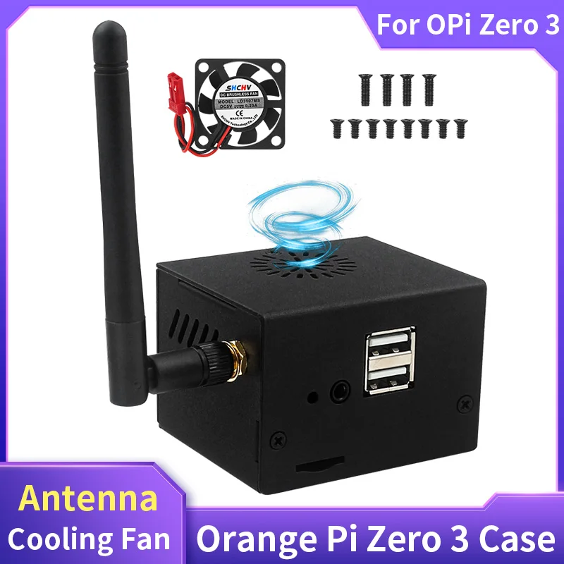 Orange Pi Zero 3 Metal Case Enclosure Fan Optional Antenna Active Cooling for Orange Pi Zero 3 Compatible Expansion Board