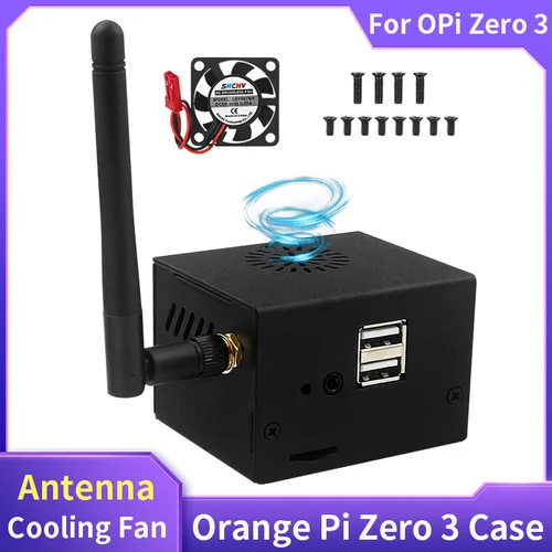 Orange Pi Zero 3 carcasa de Metal con ventilador de refrigeración, antena opcional, carcasa de refrigeración activa para placa Orange Pi Zero 3 4 2 1GB
