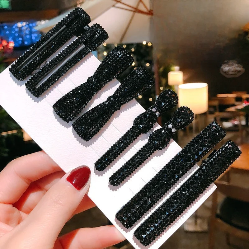 

Korean Sle Bla Hair Clip with Diamond Simple Dubill Hair Clamp Beach Hair Accories One Word Hair Clip Ele Hair Card