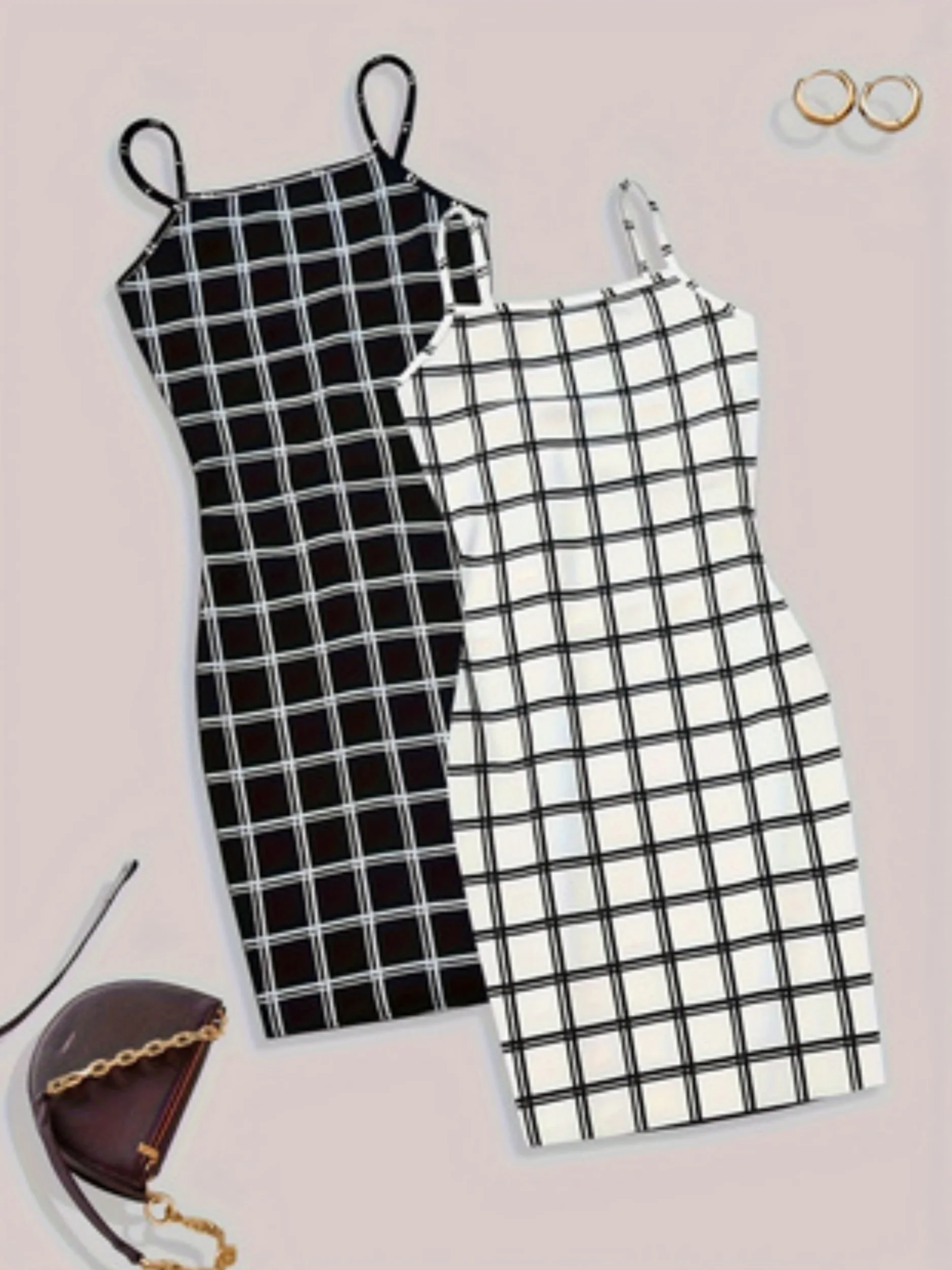 Fashion women's checked dress set of two pieces