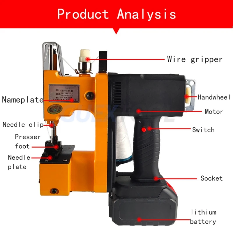 220V Automatic Sewing Bag Machine Portable Recharge Packer Weave Bag Seal Electric Sewing Bag Equipment Continuous Sealing Tool