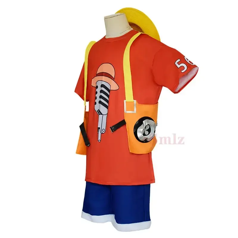 

New Anime Cosplay film Red Luffy cosplay costume top shorts strap hat outfits Halloween carnival suit ABCABC1234567892025