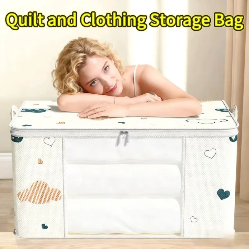 Umzugs-Aufbewahrungstasche aus Vliesstoff mit großem Fassungsvermögen und Griffen, Quilt-Organizer aus Wolkenbaumwolle, horizontaler Stil für den Heimgebrauch