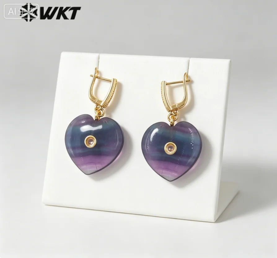 WT-E808 High Quality Hot Selling Rainbow Flourite Earring With 18k Real Gold Plated For Girls Jewelry ACC