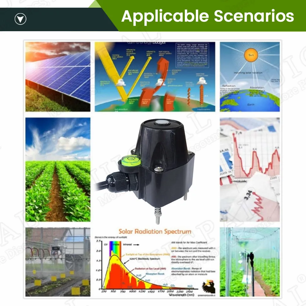 Solar Radiation Sensor 0-2000W/M range 0-2V 4-20MA Light detector 400-1100nm Wavelength range RS485 Pyranometer Transmission