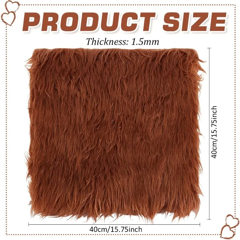 Brown Faux Fur Fabric 15.75x15.75 Inch Soft Plush Shaggy Squares Pre-Cut Craft Fur Fabric for Costumes Rugs Pillows Sewing