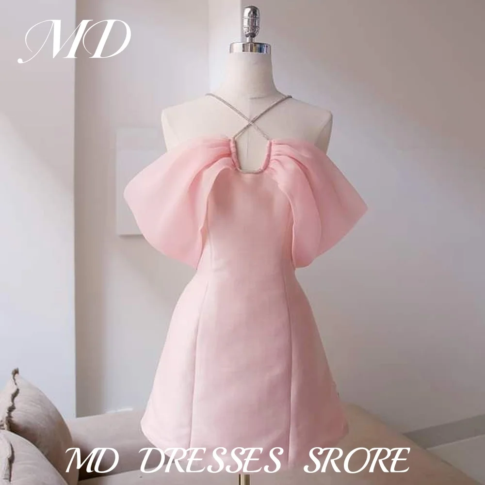 

MD Sexy Pink Chiasma Short A-line Evening Gown Satin Organza Off Shoulder Cocktail Prom Gown vestidos Prom Gown Customized 2025