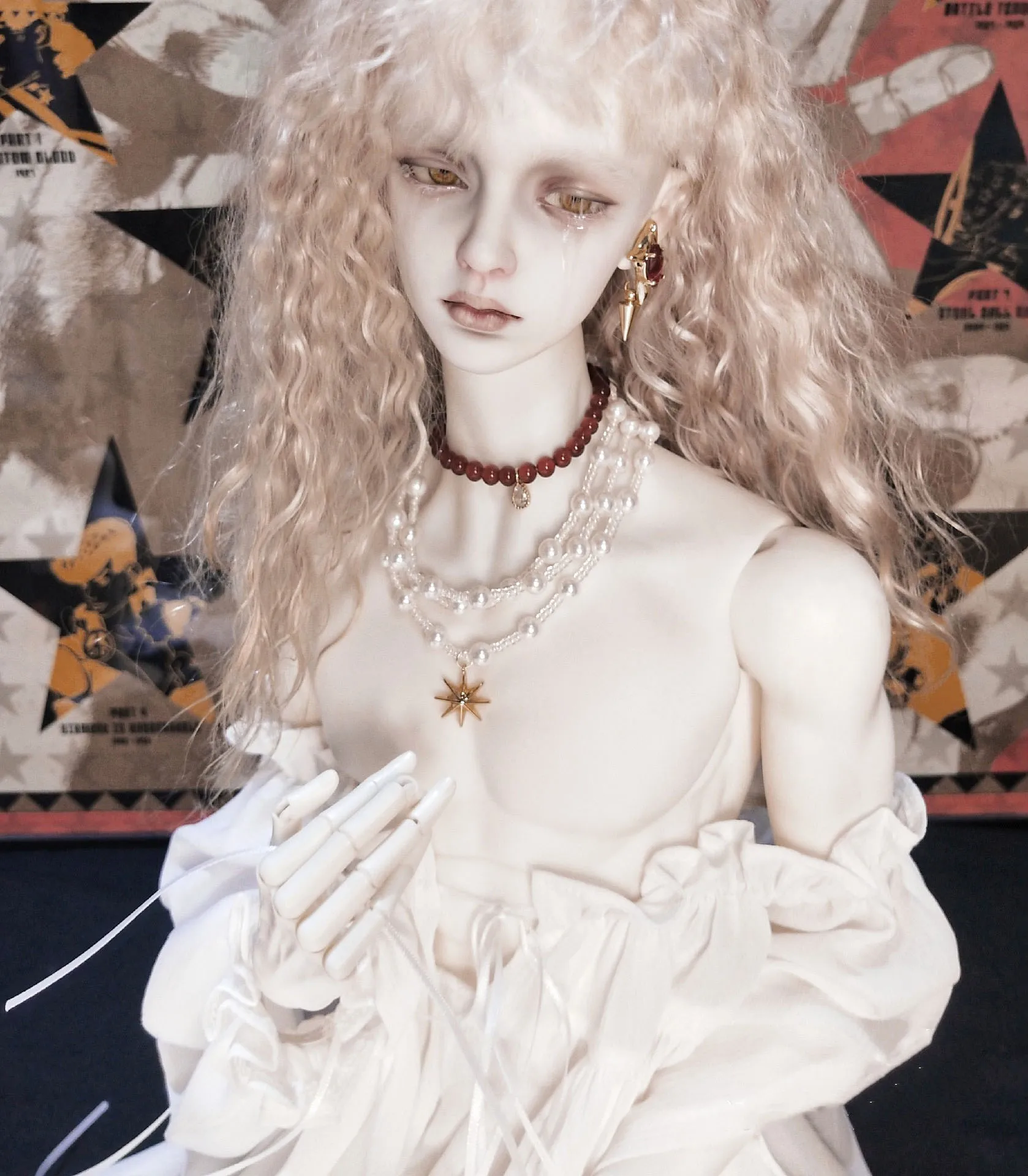 

1/3 Uncle Size BJD Doll Accessories, Exquisite Three-Layer Pearl Necklace, Earring, Red Agate Jewelry Toys