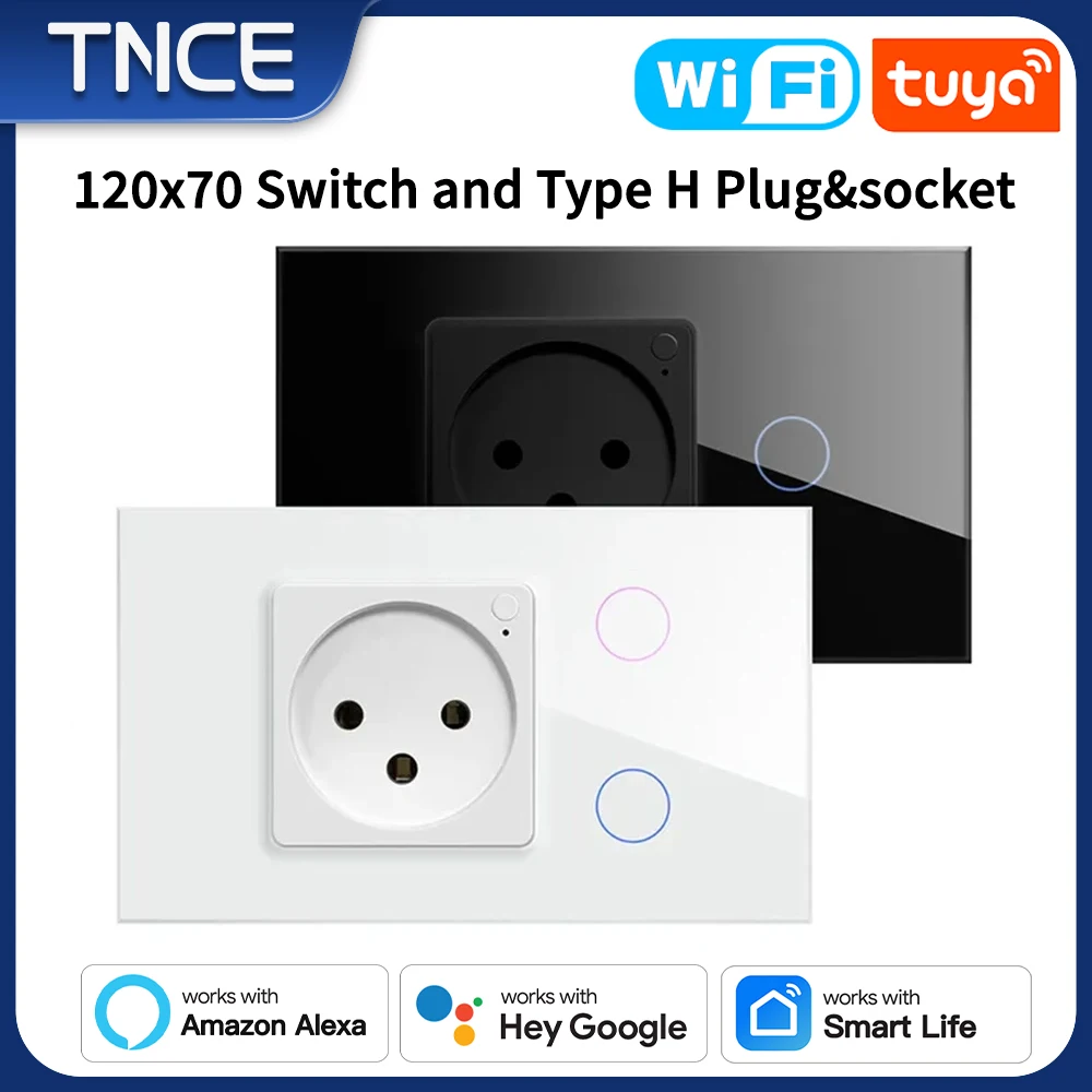 TNCE Israel Switch & Socket WIFI, 1/2gang tuya Smart Light wall Switches, Type H Plug remote Control, Voice Alexa Google Home