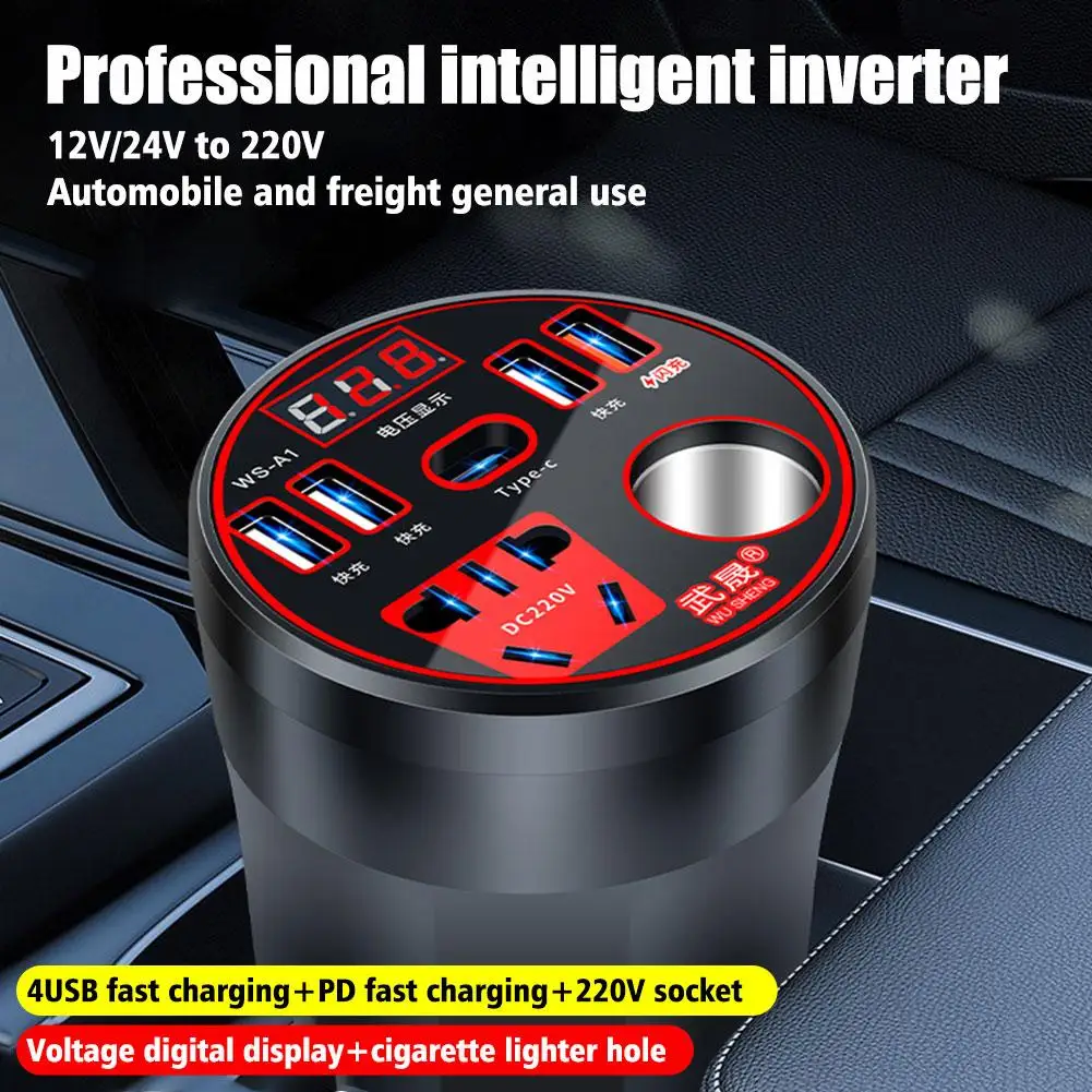 Car Inverter Vehicle Mounted Inverter 12V24V To 220V Power Socket Converter Mobile Car Fast Phone Multifunctional Ch E9E0
