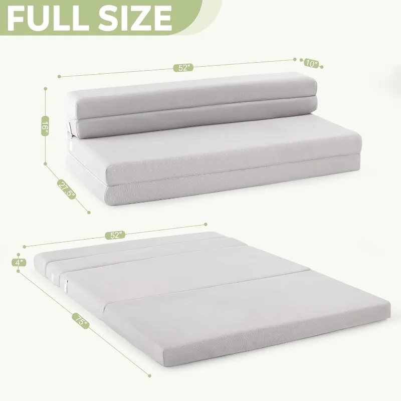 Folding Mattress 4-Inch Folding Mattress Folding Floor Sofa Bed for Adults, Camping, Guests with Head Pillow