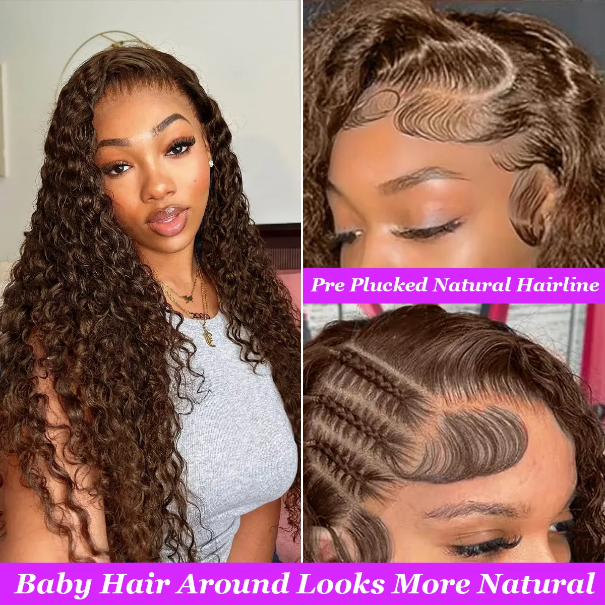 # 4 الشوكولاته البني 36 بوصة 220% الكثافة موجة عميقة 13x6 HD شفافة الدانتيل الباروكة الأمامية ريال البرازيلي خصلات الشعر المستعار الإنسان للنساء