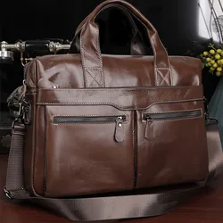 High Quality Men Genuine Leather Handbags Male Business Leather Travel Briefcases Men's Cowhide Leather Messenger Bags Tote