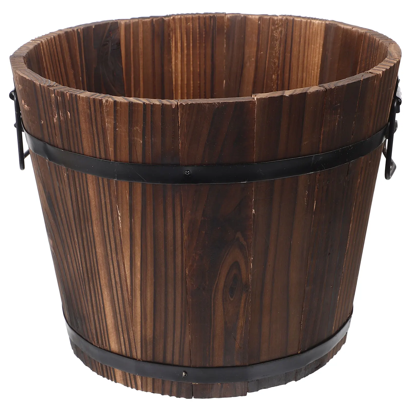 

1PC Solid Wood Bucket Carbonized Wooden Pail Succulent Flowerpot Bucket Retro Pail Outdoor Planter Large House Plants Balcony