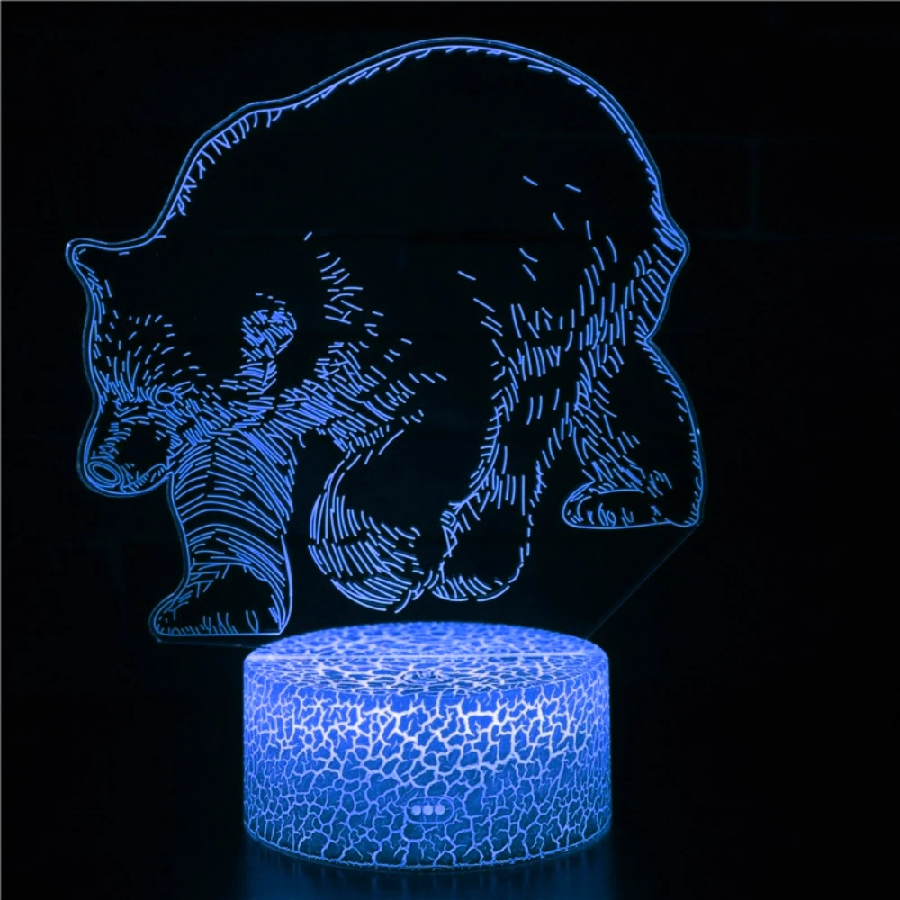 Creative 3D Bear Night Light LED Optical Illusion Lamp 7 Colors Changing Nightlight Room Decoration Brithday Christmas Gifts