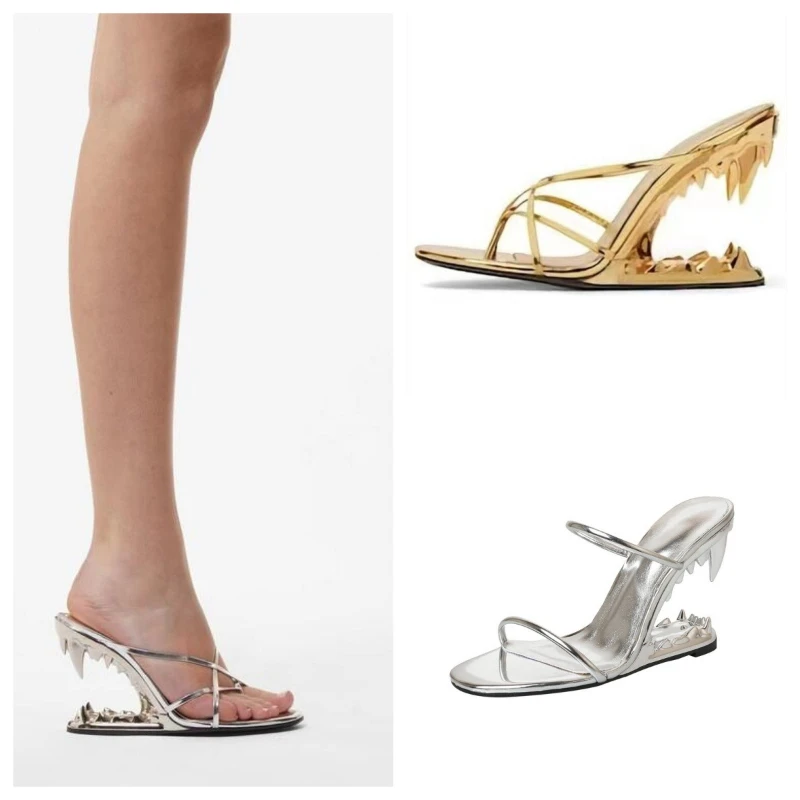 

European and American Fashion Shows, Fashion Shows, Slippers for Women, Summer Tiger Teeth, Irregular High Heels, Toe Sandals