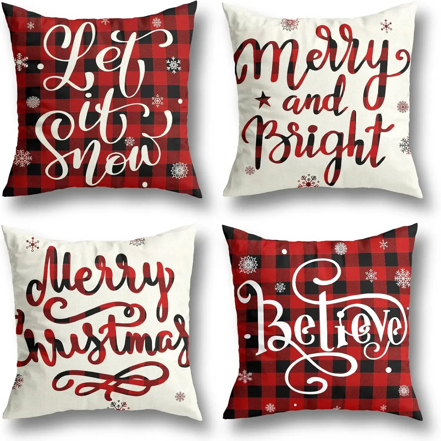 Christmas Decorations Christmas Pillow Covers 18x18 Inch Set of 4 Farmhouse Buffalo Plaid Black and Red Throw Pillow Case Winter