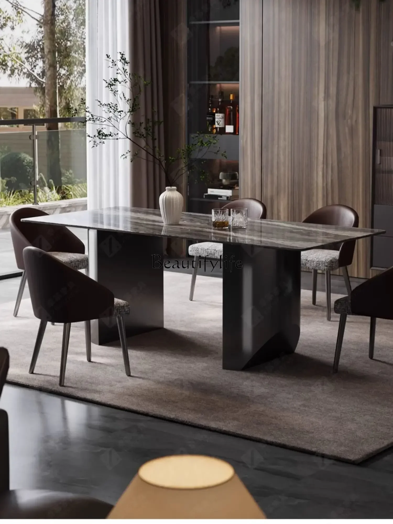 FGVenice brown natural marble dining table rectangular modern high-end dining table