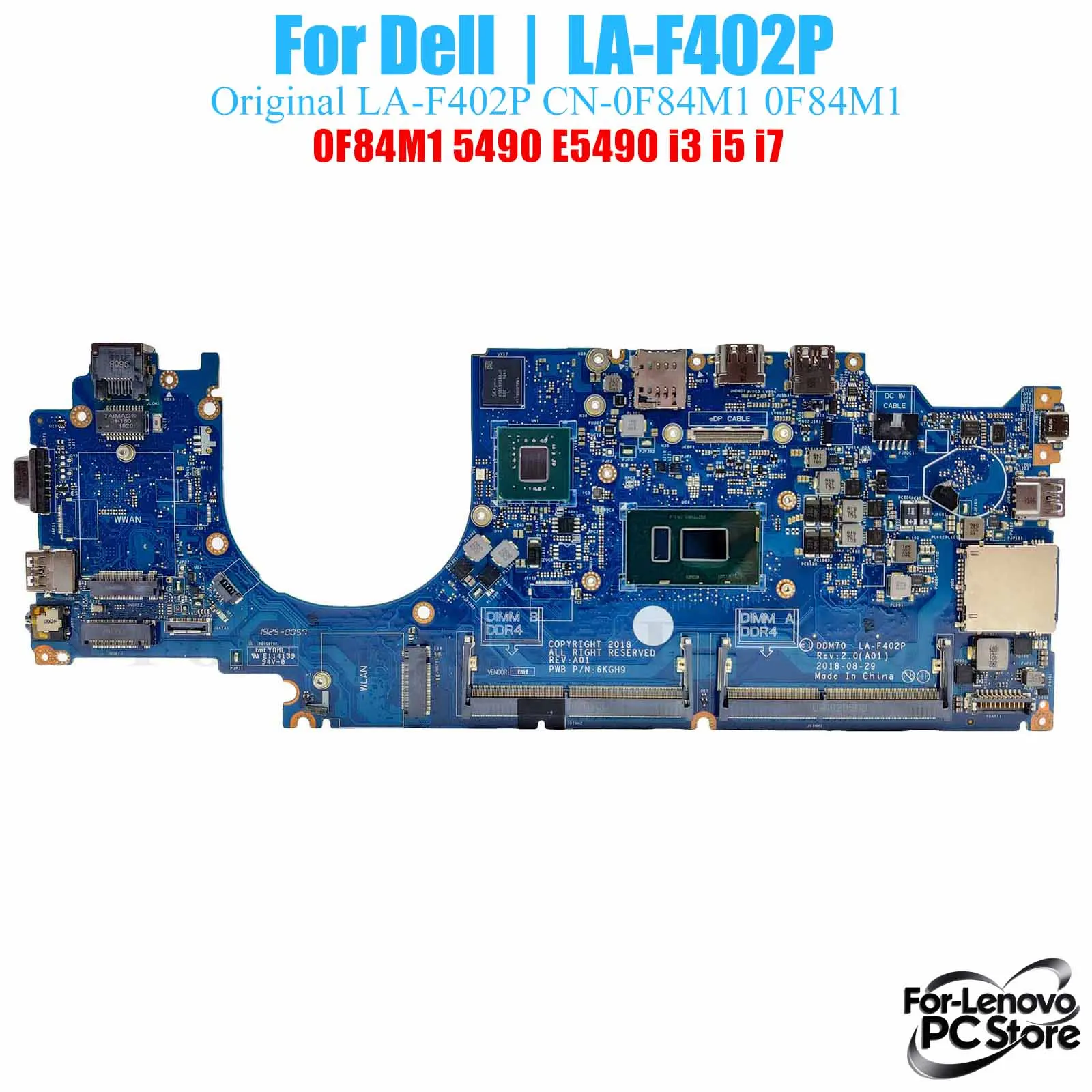 

LA-F402P For DELL Laptop Motherboard LA - F402P Latitude 5490 E5490 CN - 0F84M1 0F84M1​ Laptop Mainboard