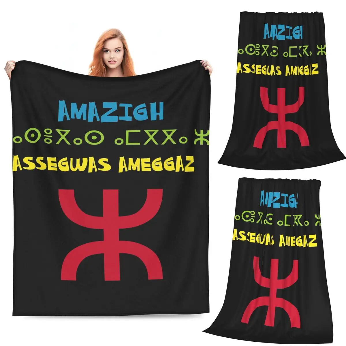 

Berber Flag With YAZ Amazigh Symbol Blanket Fleece Sofa Throw Blanket Multi-function for Home Bedroom Throws Bedspread Quilt