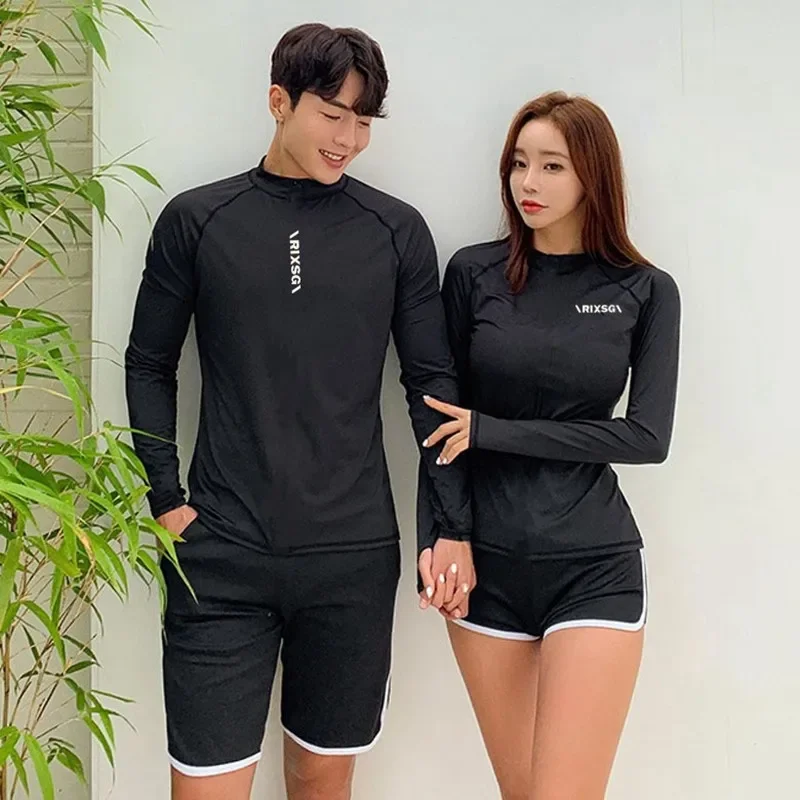 2024 Couple Two Piece Rash Guard Long Sleeve Swimwear Women Swimsuit Men Surfing Swimming Suit Beach Diving Bath Suit Monokini