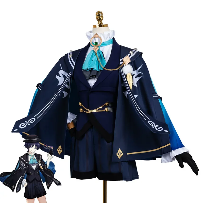 Anime Wanderer Costumes Game Genshin Impact Cosplay Cloak Vest Shirt Pants Anime Men's Halloween Outfit Full Set
