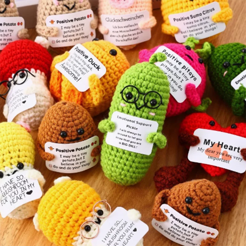 Cute Healing Handmade Weaving Pendant Funny Positive Energy Vegetable Fruit Doll Ornament Cartoon Decoration