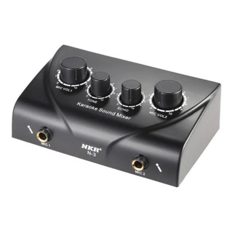A Set N-3 Karaoke Microphone Amplifier & Microphone Sound Mixer Dual Mic Inputs with Cable Charger Black Color US/EU AC Plug