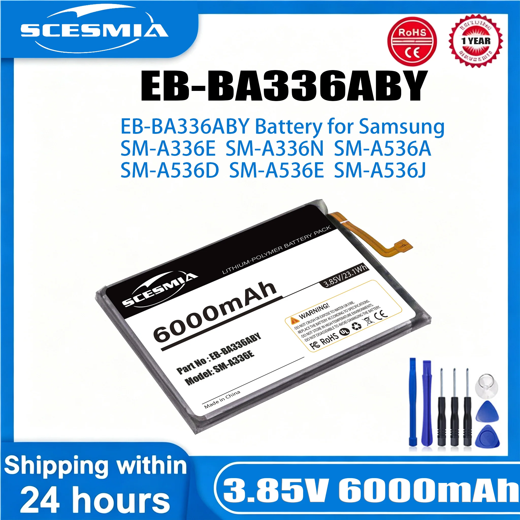 New EB-BA336ABY/EB-BA536ABY 6000mAh Battery for Samsung Galaxy A33 A53 5G SM-A5360 A5360 +Tools