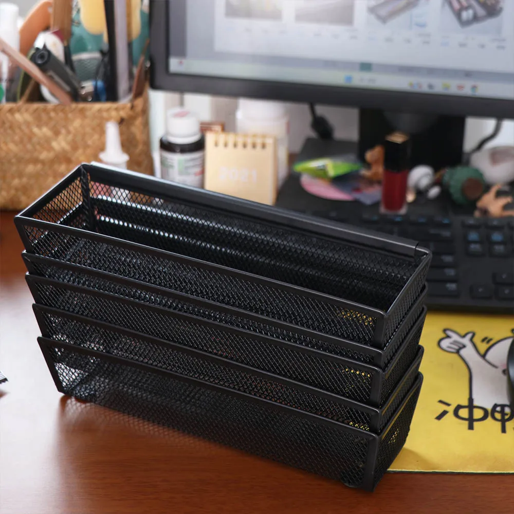 6 Pieces Mesh Drawer Cutlery Tray Metal Ventilated Silverware Organizer Black Rectangular Kitchen Utensil Storage Box Stationery