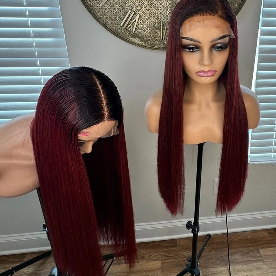 1B 99 Wine Red Wig Hd Lace Front Wigs Ombre Blonde Lace Front Wig Straight Human Hair Wigs Raw Hair Indian Colored Cheap On Sale