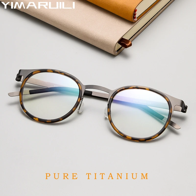 

YIMARUILI Ultra-light Fashion High-end Pure Titanium Screwless Design Retro Round Optical Prescription Glasses Frame Men 9704JW