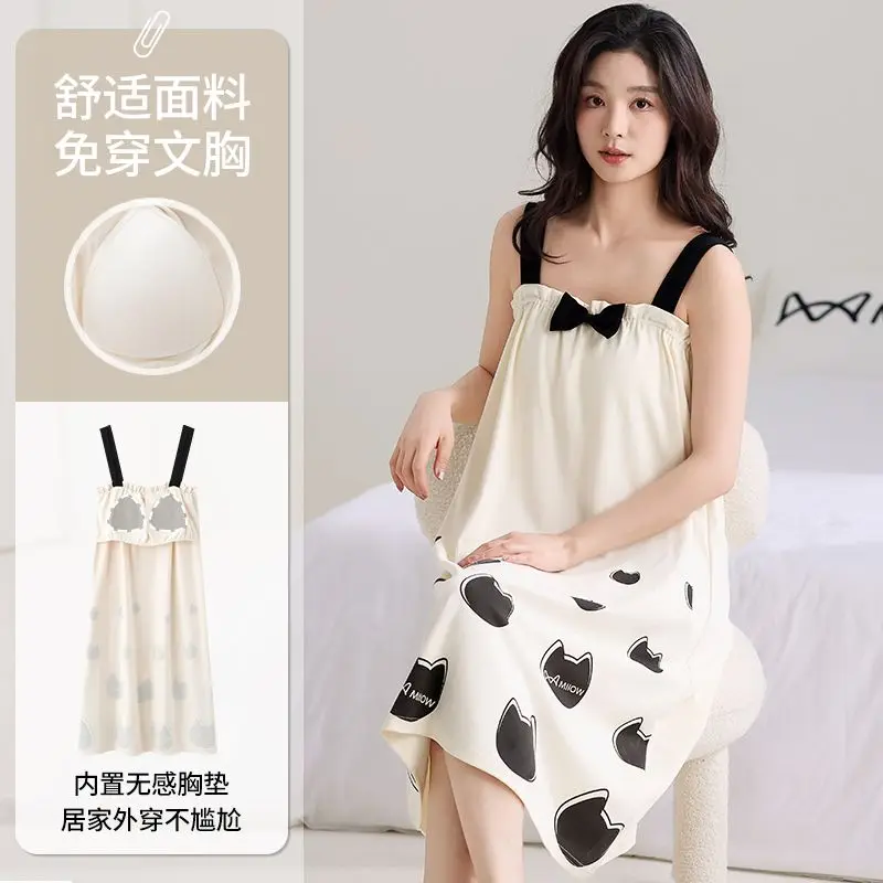 

Летняя сексуальная ночная сорочка 2026 года на тонких бретелях из 100% хлопка с принтом для женщин, корейская ночная одежда, ночная рубашка, пеньюар