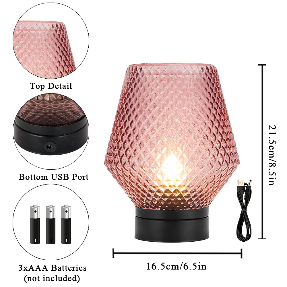 Modern Table Lamp Battery Operated Lamp LED Lantern Battery Powered Lamp for Home Decor (1.45M USB Power Connection Included)