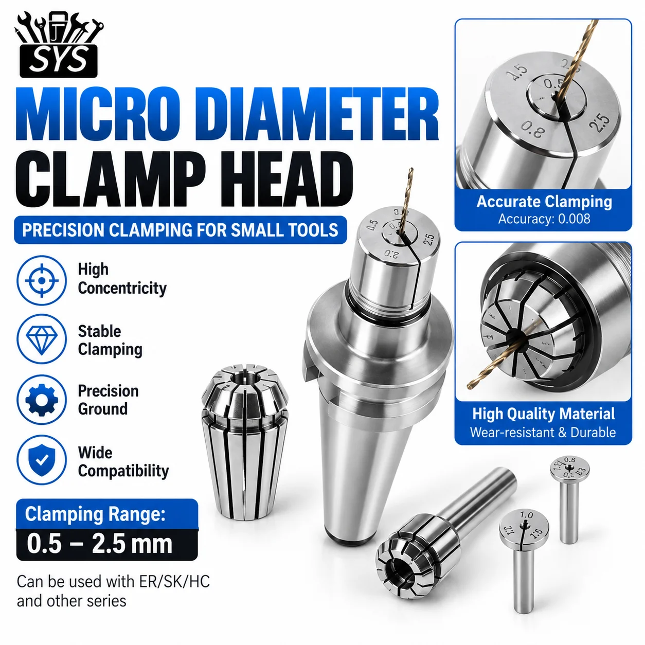 C4 Small Diameter Mini Collet Chuck 0.4-2.5mm Micro Drill Holder ERCollet CNC Machining Mini Collet for Machining Small Diameter