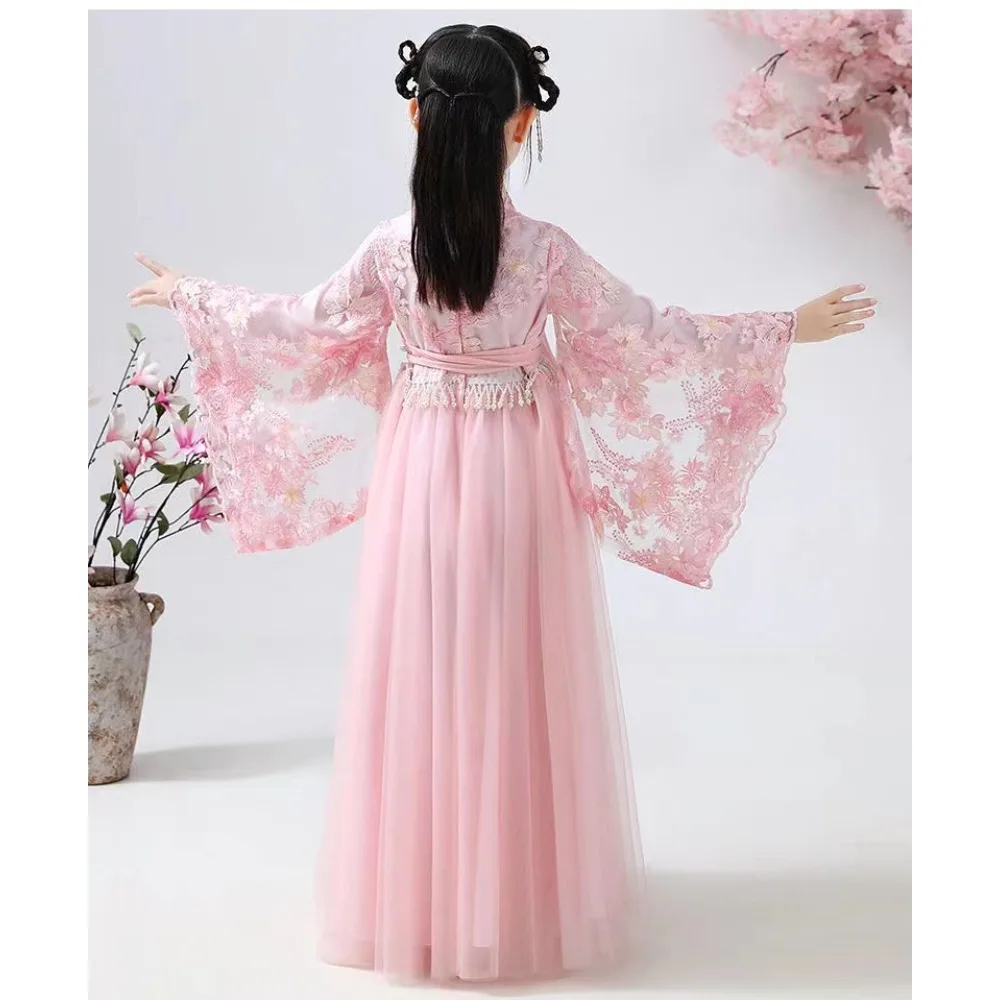 중국어 Hanfu 드레스 어린이 의류 요정 코스프레 의상 어린이 옷 파티 댄스 착용 무대 소녀 드레스 공주 빈티지