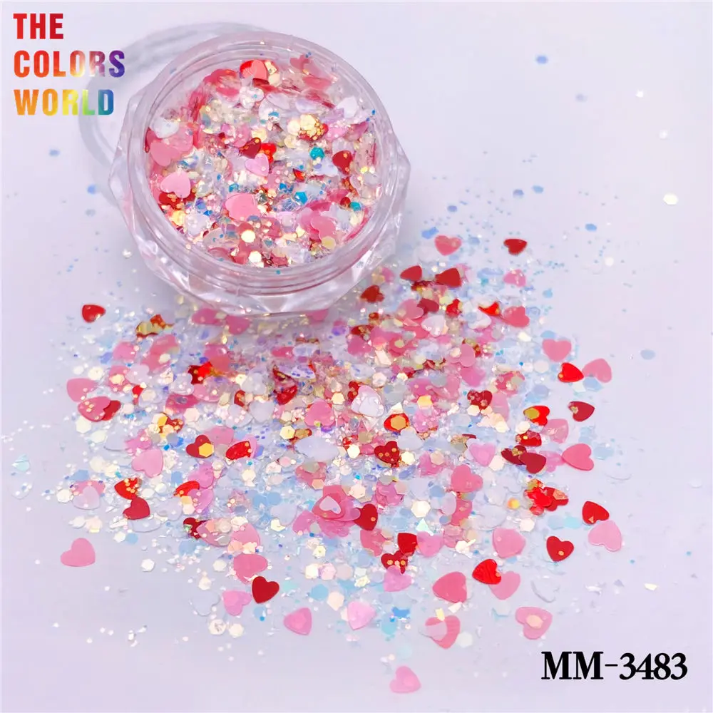 TCT-952 Love Heart Nail Glitter Sequins Shiny Iridescent Holo Nail Flakes Laser Mix Paillette for Valentine Party Festival