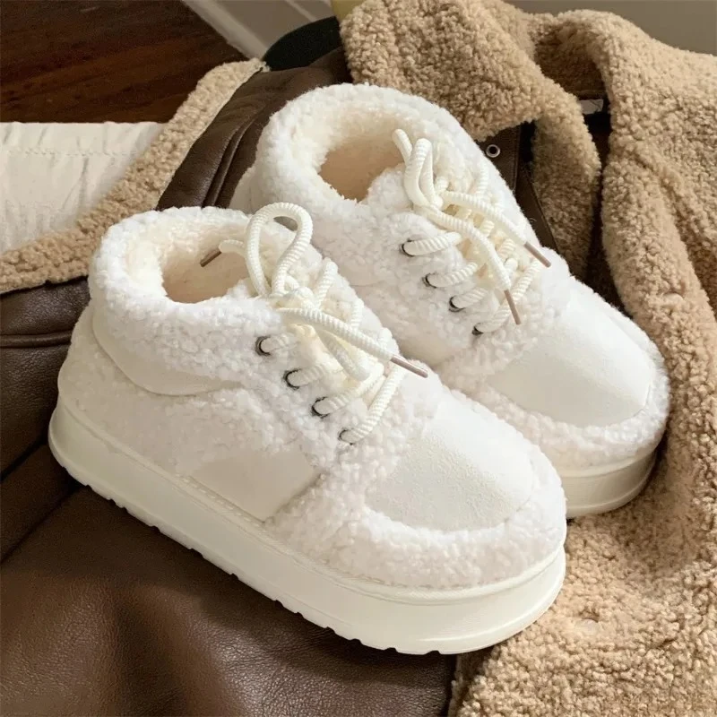 

Winter New Fashionable Cotton Shoes Womens Comfortable Warm Non-slip Retro Women Shoes Velvet Color Blocked Sneakers Botas Mujer