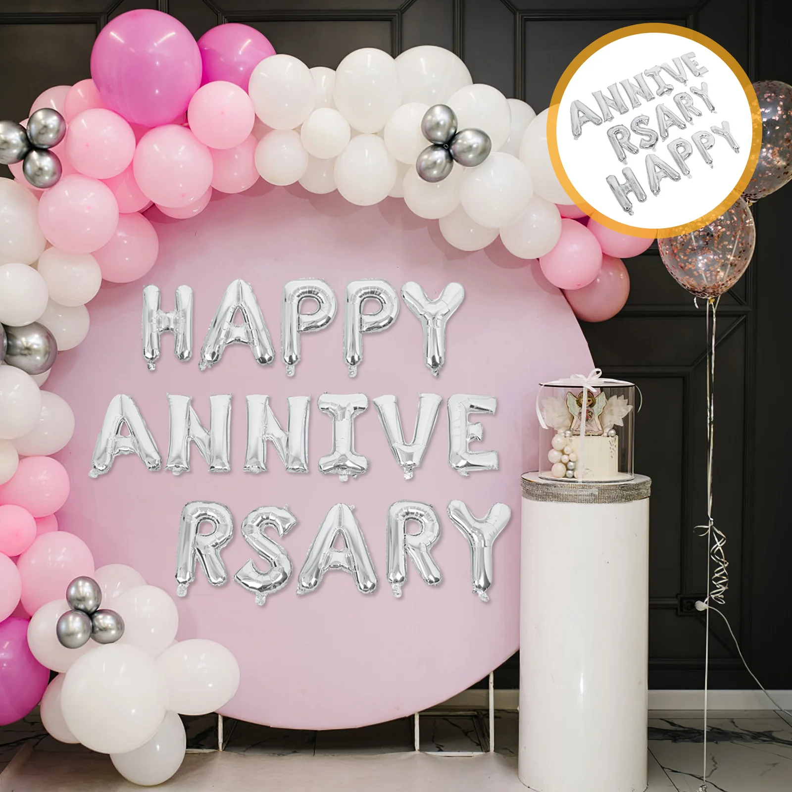 

Happy Anniversary Aluminum Film Balloons Set 16 Inch Silver Letter Balloons for Wedding Birthday Party Anniversary Decor