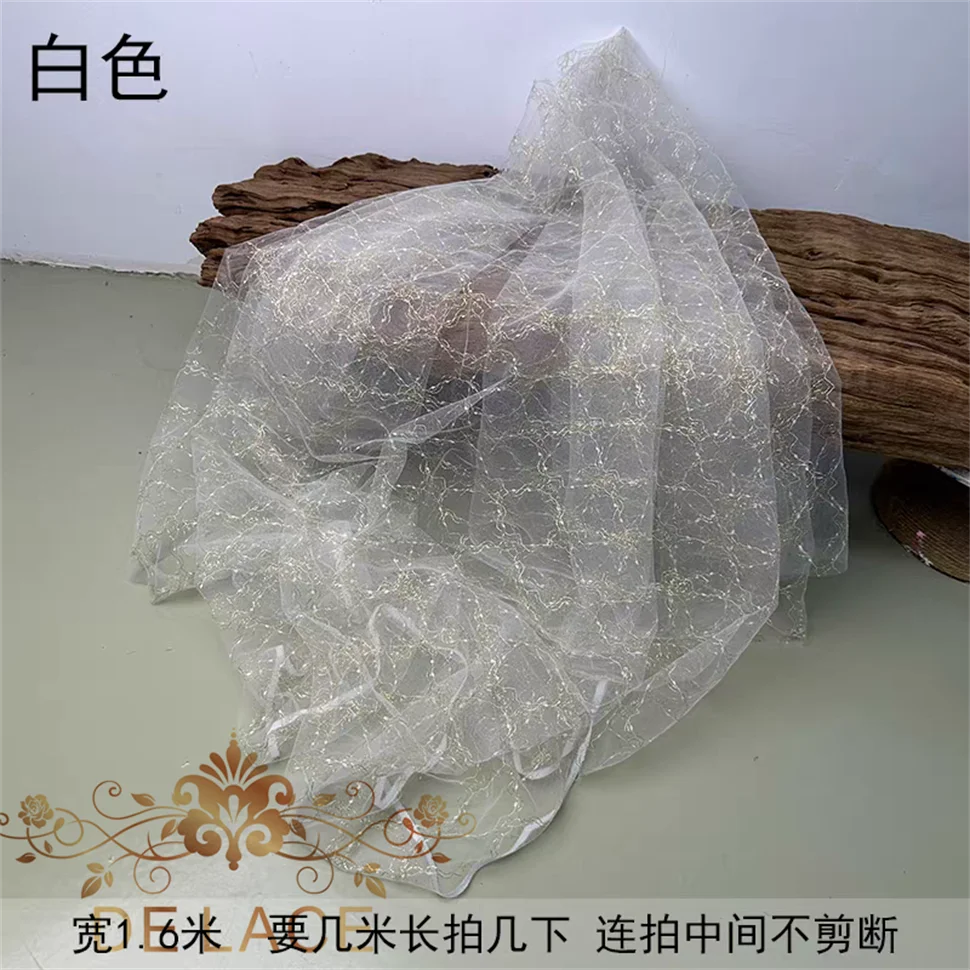 HYF Tecido de malha de renda com fio dourado multicolorido para vestidos de casamento Venda quente lindo vestido de noiva tecido de renda