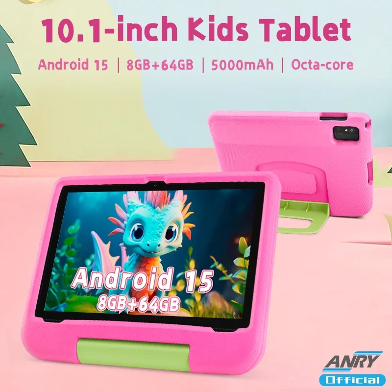 Tableta para niños, tabletas de 10,1 pulgadas para niños, tableta para niños pequeños de 8 GB y 64 GB con estuche incluido, control parental, 5000 mAh, cámara dual, GMS