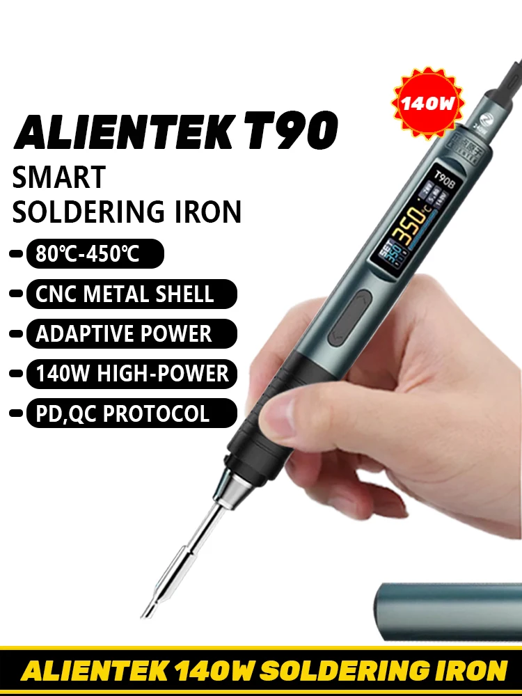 ALIENTEK T90 Elektrischer Lötkolben in Stiftform 140W Präzisions-Digitalanzeige Automatische Schlaf-Funktion PCB Tragbares Lötkolben-Set