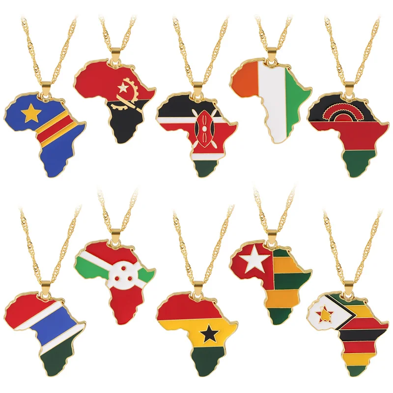 Hip Hop Creative Country Map Pendant Metal Necklace Ghana Nigeria Zambia Uganda Liberia Zimbabwe For Women Men Ethnic Jewelry