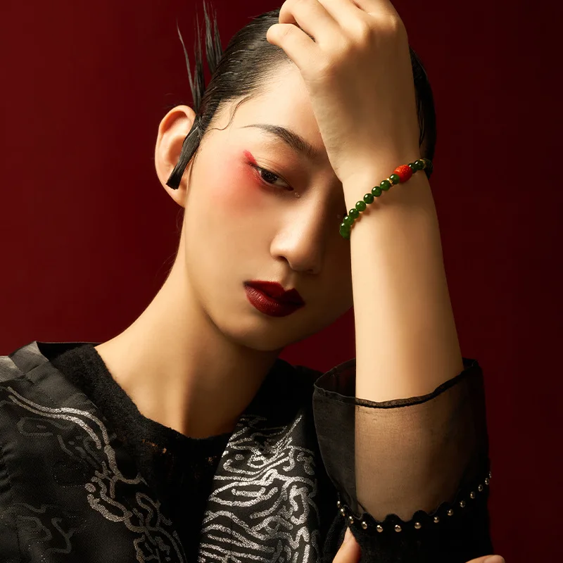 Hotan Jasper String Female S925 Silver Gold-Plated Pearl 6mm South Red Bracelet Pearl Luxury Premium Gift