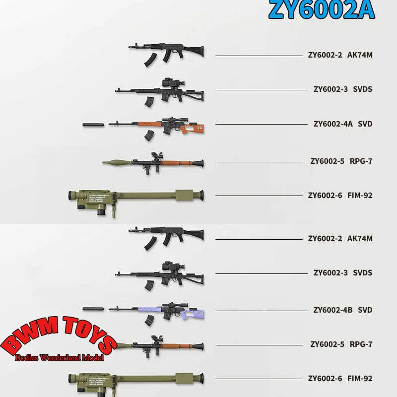 

In Stock ZY6002 1/12 Scale Mini AK74M SVD RPG-7 FIM-92 Gun Weapon Model Accessories For 6'' BJD Soldier Action Figure Doll Body