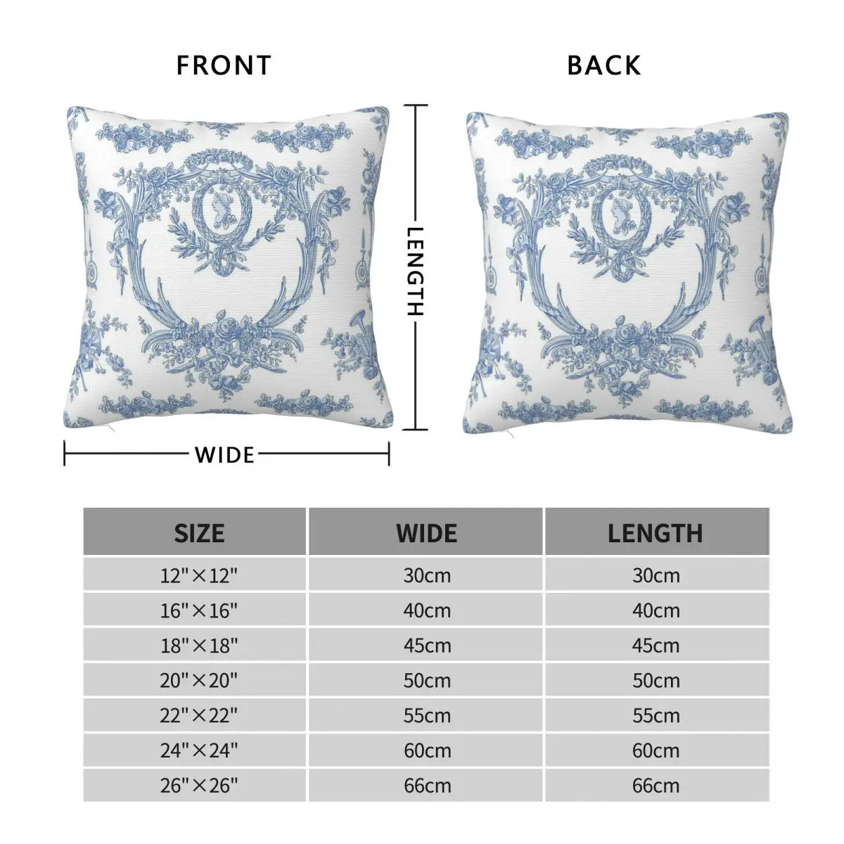 Marie Toile Blueberry Square Pillowcase Polyester Linen Velvet Pattern Zip Decorative Sofa Cushion Case 18