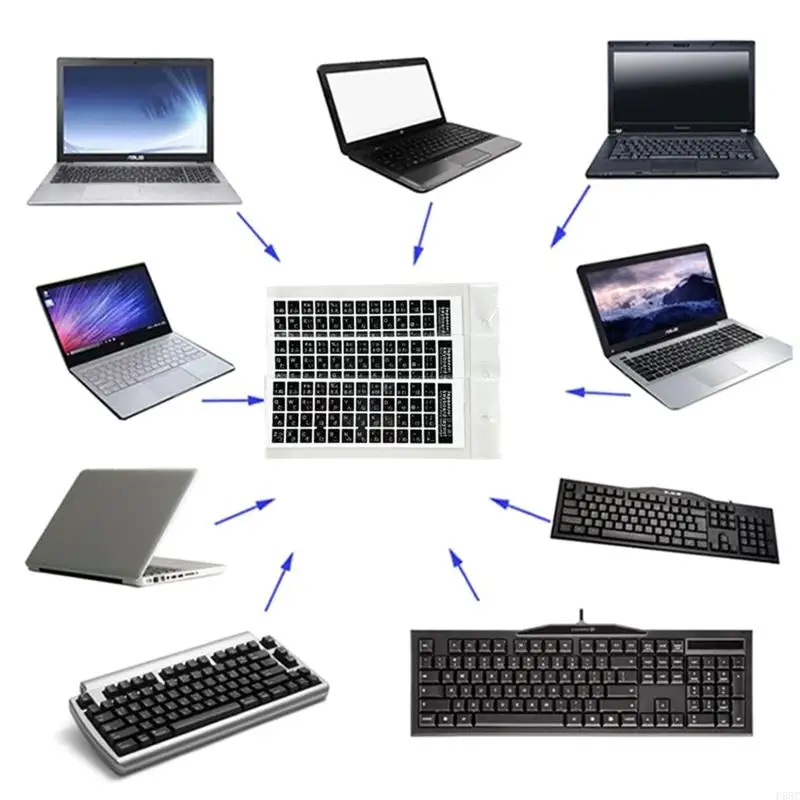 F68C Keyboard Sticker Japanese English Letters Stickers for Computer Keypad Black White Characters on White Black Background