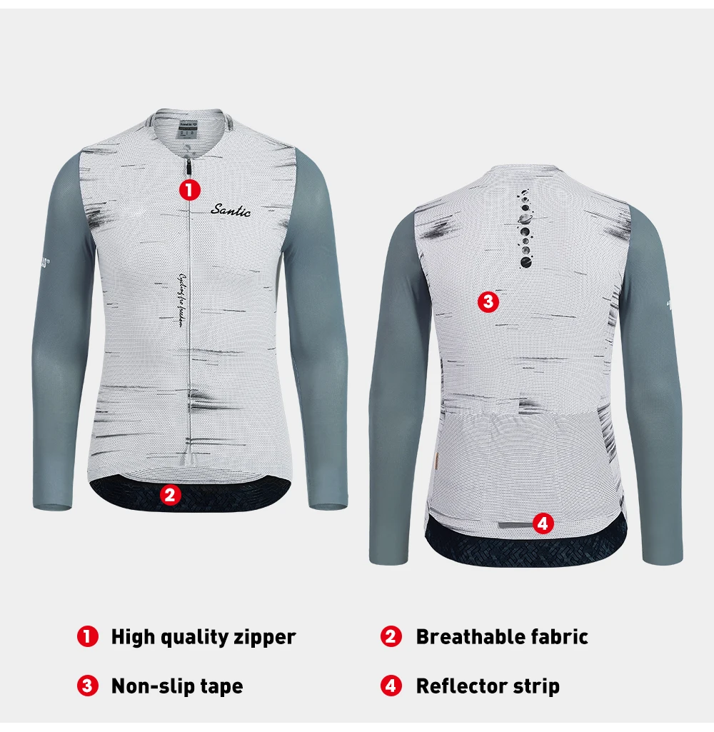 Santic Herren-Radtrikot, Sommer, langärmelig, UV-Schutz, Fahrradbekleidung, Outdoor, schnell trocknend, MTB, Straßenreiten, Fahrradtrikot, Tops – Detail 8