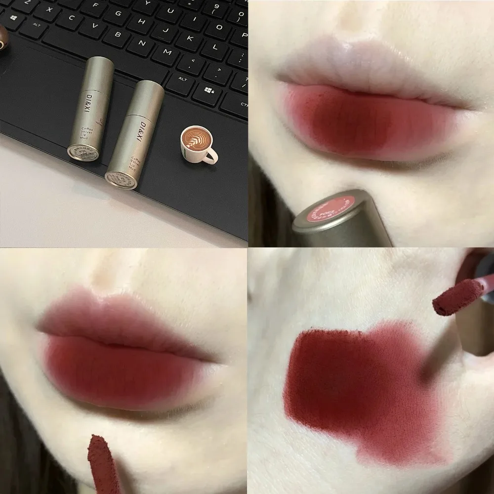 Tazas antiadherentes, brillo de labios mate marrón oscuro, resistente al agua, labios marrones desnudos, barras de labios de barro marrón, barro de tinte duradero