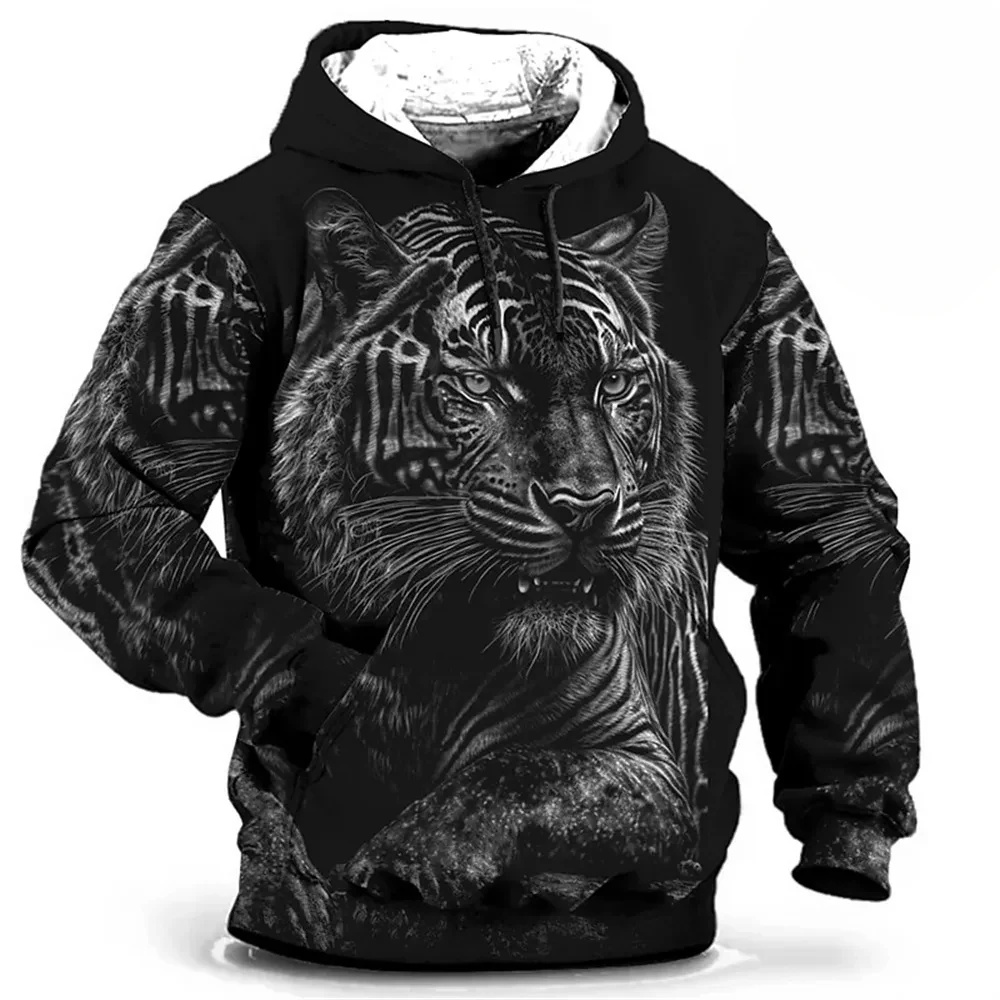 Tiger Wolf Animal Pattern 3D Print Hoodies Men Women Vintage Oversized Hooded Sweatshirts Y2k Harajuku Kids Tops Clothing